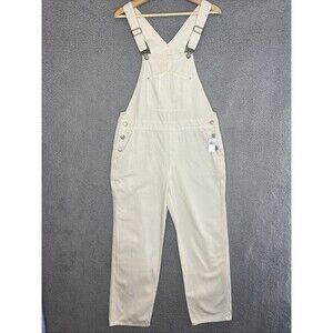 New Old Navy Cream Relaxed Fit Bib Denim Jean Overalls Womens 8 Ivory Y2K Slouch